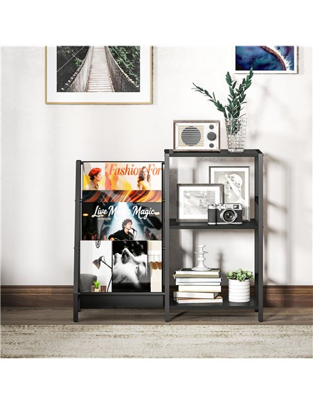 HOMCOM 3-Tier Record Player Stand, End Table for Living Room, Bedroom - Black Wood Effect - pic 171246 | FastDaddyshop