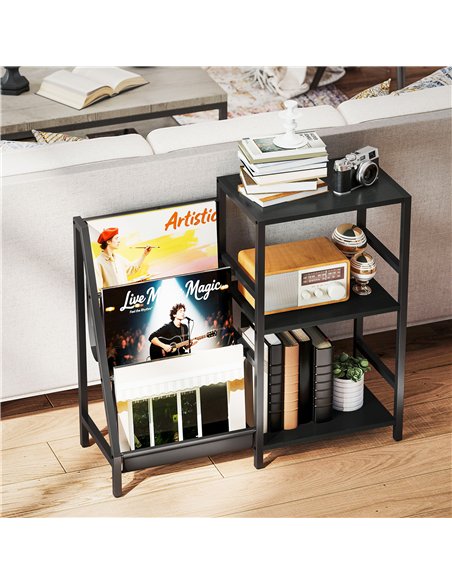 HOMCOM 3-Tier Record Player Stand, End Table for Living Room, Bedroom - Black Wood Effect - pic 171247 | FastDaddyshop
