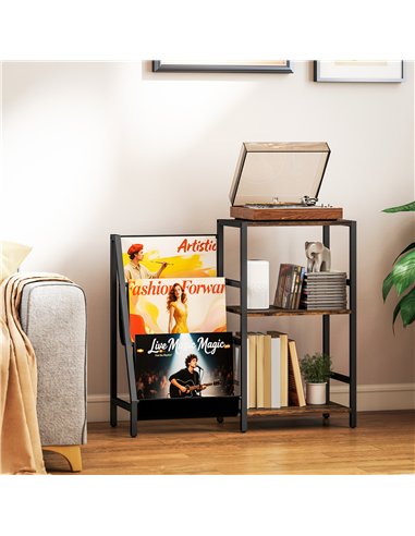 HOMCOM 3-Tier Record Player Stand, End Table for Living Room, Bedroom - Rustic Brown