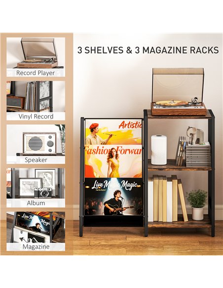 HOMCOM 3-Tier Record Player Stand, End Table for Living Room, Bedroom - Rustic Brown - pic 171252 | FastDaddyshop