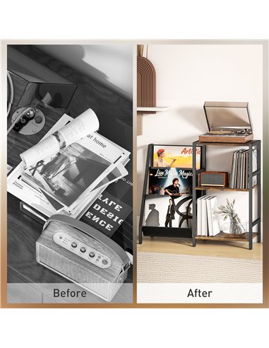 HOMCOM 3-Tier Record Player Stand, End Table for Living Room, Bedroom - Rustic Brown
