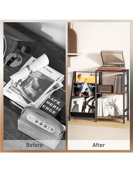 HOMCOM 3-Tier Record Player Stand, End Table for Living Room, Bedroom - Rustic Brown - pic 171253 | FastDaddyshop
