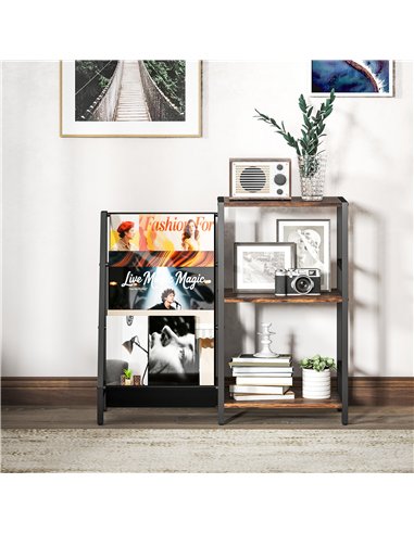 HOMCOM 3-Tier Record Player Stand, End Table for Living Room, Bedroom - Rustic Brown