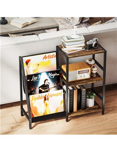 HOMCOM 3-Tier Record Player Stand, End Table for Living Room, Bedroom - Rustic Brown