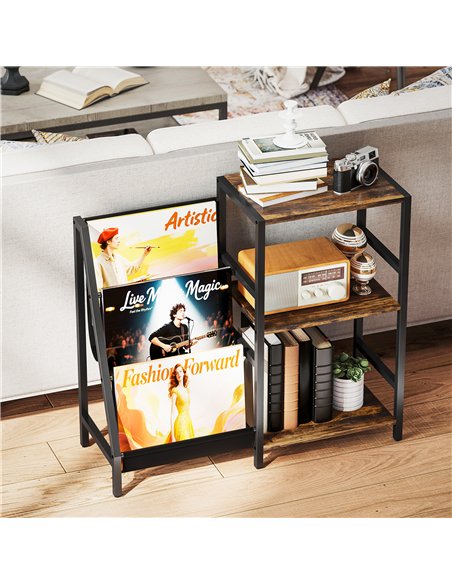 HOMCOM 3-Tier Record Player Stand, End Table for Living Room, Bedroom - Rustic Brown - pic 171256 | FastDaddyshop