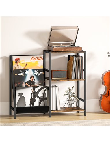 HOMCOM 3-Tier Record Player Stand, End Table for Living Room, Bedroom - Rustic Brown