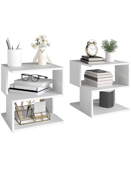 HOMCOM Set of 2 Side Table, Square Coffee Table, Modern End Table with 2 Tier Storage Shelves for Living Room, Bedroom, White - pic 171258 | FastDaddyshop