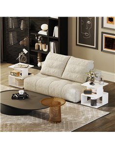 HOMCOM Set of 2 Side Table, Square Coffee Table, Modern End Table with 2 Tier Storage Shelves for Living Room, Bedroom, White 2