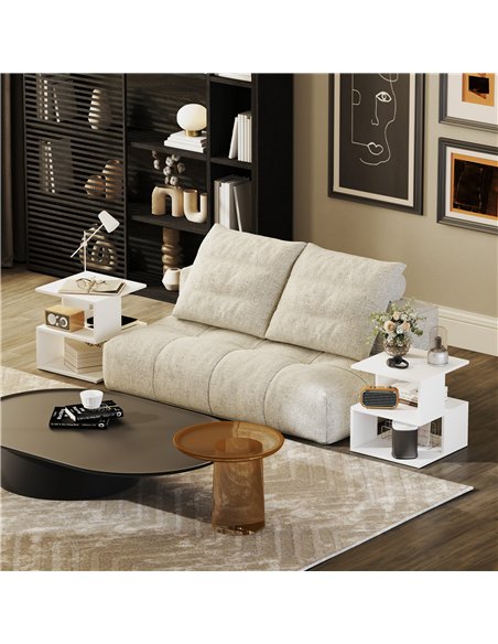 HOMCOM Set of 2 Side Table, Square Coffee Table, Modern End Table with 2 Tier Storage Shelves for Living Room, Bedroom, White - pic 171259 | FastDaddyshop