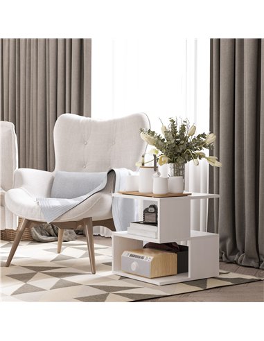 HOMCOM Set of 2 Side Table, Square Coffee Table, Modern End Table with 2 Tier Storage Shelves for Living Room, Bedroom, White