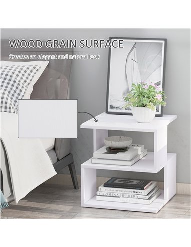 HOMCOM Set of 2 Side Table, Square Coffee Table, Modern End Table with 2 Tier Storage Shelves for Living Room, Bedroom, White