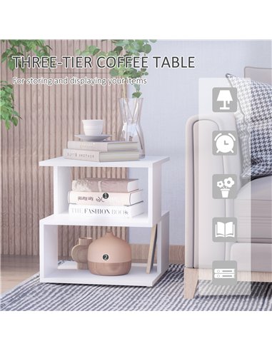 HOMCOM Set of 2 Side Table, Square Coffee Table, Modern End Table with 2 Tier Storage Shelves for Living Room, Bedroom, White