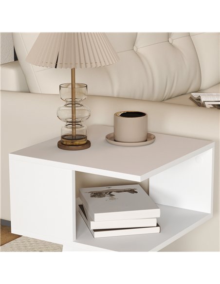 HOMCOM Set of 2 Side Table, Square Coffee Table, Modern End Table with 2 Tier Storage Shelves for Living Room, Bedroom, White - pic 171265 | FastDaddyshop
