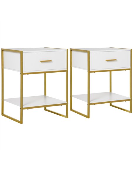 HOMCOM Bedside Table Set of 2, Modern Side Tables with Drawer and Shelf, Nightstands for Bedroom, White - pic 171267 | FastDaddyshop