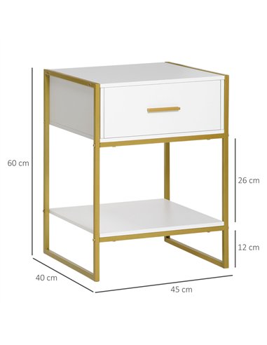 HOMCOM Bedside Table Set of 2, Modern Side Tables with Drawer and Shelf, Nightstands for Bedroom, White