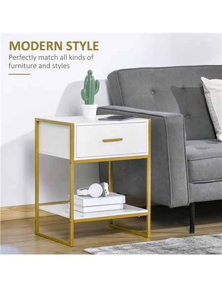 HOMCOM Bedside Table Set of 2, Modern Side Tables with Drawer and Shelf, Nightstands for Bedroom, White - pic 171270 | FastDaddyshop