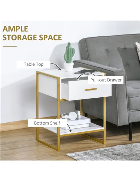 HOMCOM Bedside Table Set of 2, Modern Side Tables with Drawer and Shelf, Nightstands for Bedroom, White - pic 171271 | FastDaddyshop