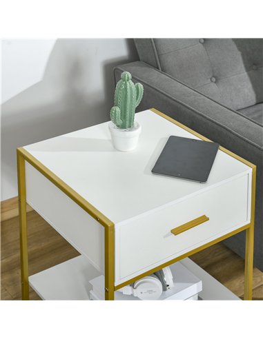 HOMCOM Bedside Table Set of 2, Modern Side Tables with Drawer and Shelf, Nightstands for Bedroom, White