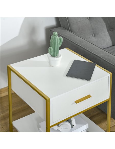 HOMCOM Bedside Table Set of 2, Modern Side Tables with Drawer and Shelf, Nightstands for Bedroom, White - pic 171275 | FastDaddyshop