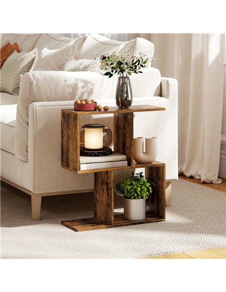 HOMCOM Side Table, Narrow End Table with Storage Shelves, S-Shaped, 3-Tier, 50W x 19.5D x 58H cm, Rustic Brown - pic 171286 | FastDaddyshop