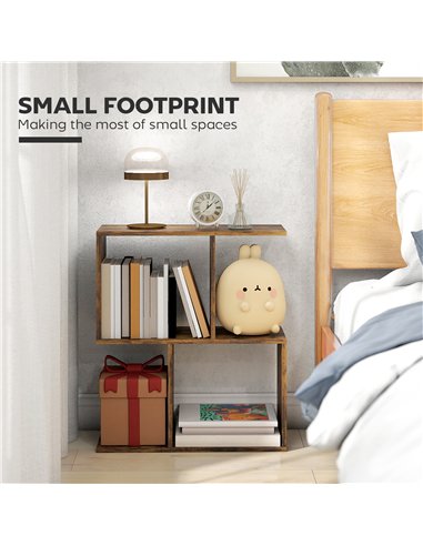 HOMCOM Side Table, Narrow End Table with Storage Shelves, S-Shaped, 3-Tier, 50W x 19.5D x 58H cm, Rustic Brown