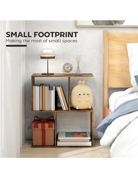 HOMCOM Side Table, Narrow End Table with Storage Shelves, S-Shaped, 3-Tier, 50W x 19.5D x 58H cm, Rustic Brown - pic 171288 | FastDaddyshop