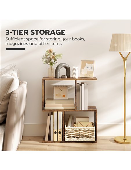 HOMCOM Side Table, Narrow End Table with Storage Shelves, S-Shaped, 3-Tier, 50W x 19.5D x 58H cm, Rustic Brown - pic 171289 | FastDaddyshop