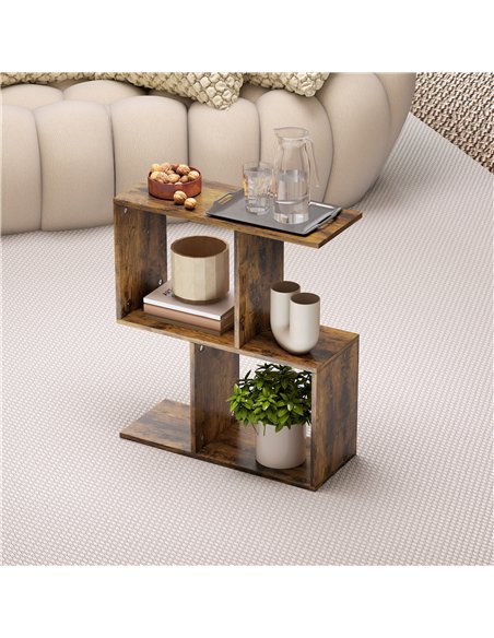 HOMCOM Side Table, Narrow End Table with Storage Shelves, S-Shaped, 3-Tier, 50W x 19.5D x 58H cm, Rustic Brown - pic 171291 | FastDaddyshop