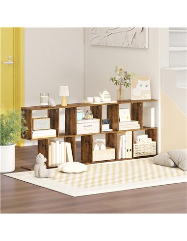 HOMCOM Side Table, Narrow End Table with Storage Shelves, S-Shaped, 3-Tier, 50W x 19.5D x 58H cm, Rustic Brown