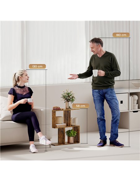 HOMCOM Side Table, Narrow End Table with Storage Shelves, S-Shaped, 3-Tier, 50W x 19.5D x 58H cm, Rustic Brown - pic 171293 | FastDaddyshop