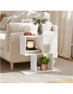 HOMCOM Side Table, Narrow End Table with Storage Shelves, S-Shaped, 3-Tier, 50W x 19.5D x 58H cm, White 2