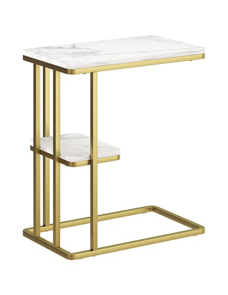 HOMCOM C-Shaped Narrow Side Table, 2-Tier Slim End Table, Nightstand for Small Spaces, Living Room, Bedroom, White Marble Grain - pic 171303 | FastDaddyshop