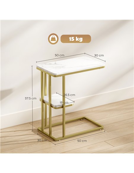 HOMCOM C-Shaped Narrow Side Table, 2-Tier Slim End Table, Nightstand for Small Spaces, Living Room, Bedroom, White Marble Grain - pic 171305 | FastDaddyshop