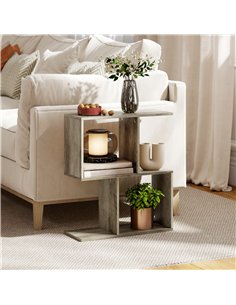 HOMCOM Side Table, Narrow End Table with Storage Shelves, S-Shaped, 3-Tier, 50W x 19.5D x 58H cm, Grey 2