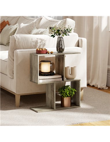 HOMCOM Side Table, Narrow End Table with Storage Shelves, S-Shaped, 3-Tier, 50W x 19.5D x 58H cm, Grey