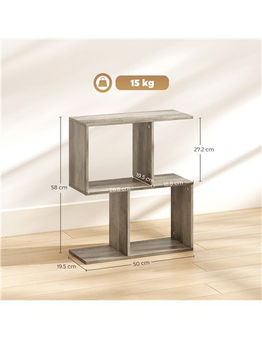 HOMCOM Side Table, Narrow End Table with Storage Shelves, S-Shaped, 3-Tier, 50W x 19.5D x 58H cm, Grey