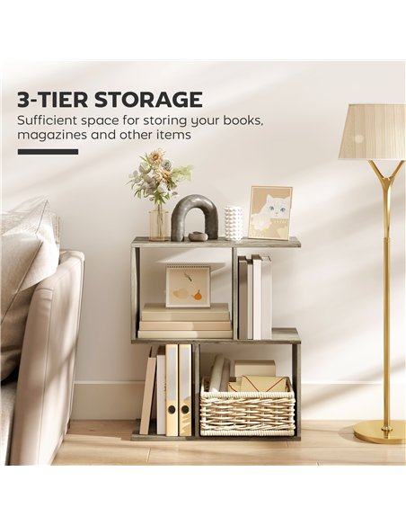 HOMCOM Side Table, Narrow End Table with Storage Shelves, S-Shaped, 3-Tier, 50W x 19.5D x 58H cm, Grey - pic 171316 | FastDaddyshop