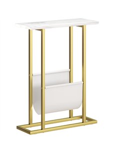 HOMCOM Narrow Side Table, End Table with Magazine Holder, Nightstand for Small Spaces, Living Room, Bedroom, White Marble Grain