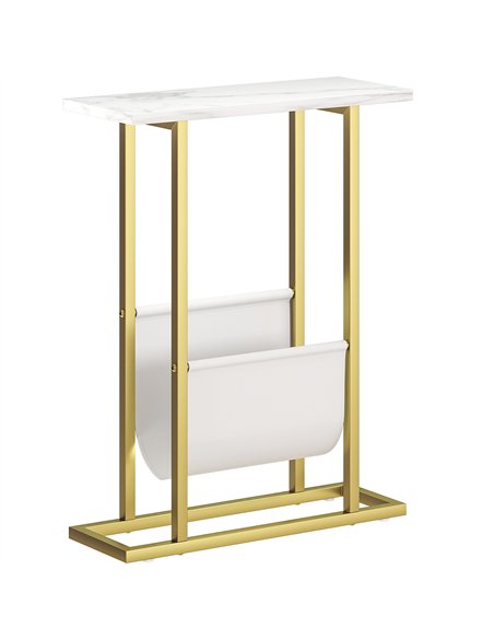 HOMCOM Narrow Side Table, End Table with Magazine Holder, Nightstand for Small Spaces, Living Room, Bedroom, White Marble Grain - pic 171321 | FastDaddyshop