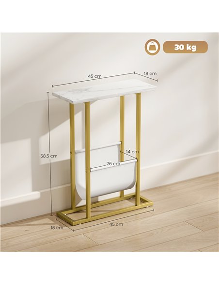 HOMCOM Narrow Side Table, End Table with Magazine Holder, Nightstand for Small Spaces, Living Room, Bedroom, White Marble Grain - pic 171323 | FastDaddyshop