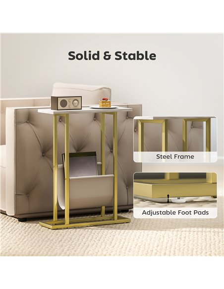 HOMCOM Narrow Side Table, End Table with Magazine Holder, Nightstand for Small Spaces, Living Room, Bedroom, White Marble Grain - pic 171326 | FastDaddyshop