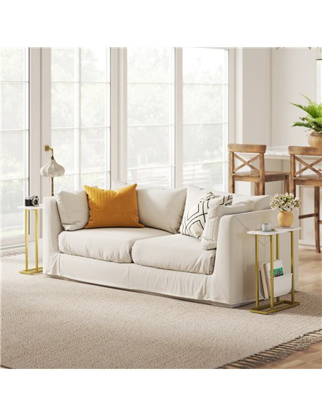HOMCOM Narrow Side Table, End Table with Magazine Holder, Nightstand for Small Spaces, Living Room, Bedroom, White Marble Grain - pic 171327 | FastDaddyshop