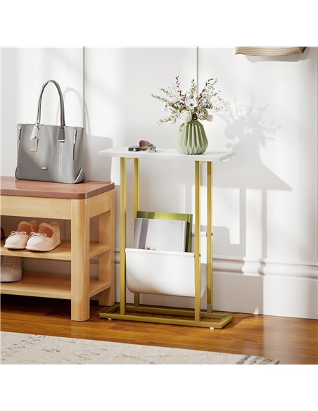 HOMCOM Narrow Side Table, End Table with Magazine Holder, Nightstand for Small Spaces, Living Room, Bedroom, White Marble Grain - pic 171328 | FastDaddyshop