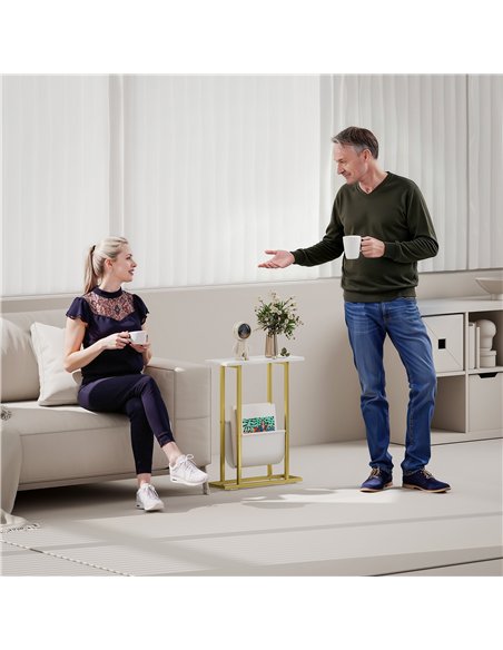 HOMCOM Narrow Side Table, End Table with Magazine Holder, Nightstand for Small Spaces, Living Room, Bedroom, White Marble Grain - pic 171329 | FastDaddyshop