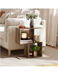 HOMCOM Side Table, Narrow End Table with Storage Shelves, S-Shaped, 3-Tier, 50W x 19.5D x 58H cm, Oak 2
