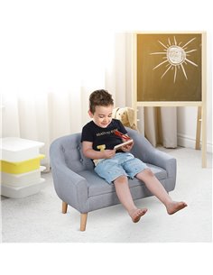 Homcom 2 Seater Kids Mini Sofa, Armchair with Wood Frame, Grey 2