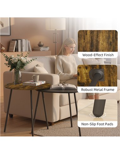 HOMCOM Nesting Side Table Set of 2 - Rustic Brown