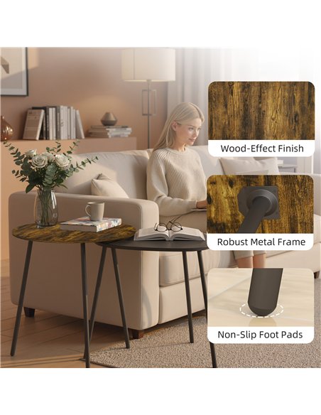 HOMCOM Nesting Side Table Set of 2 - Rustic Brown - pic 171343 | FastDaddyshop