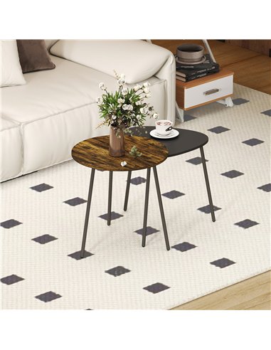 HOMCOM Nesting Side Table Set of 2 - Rustic Brown