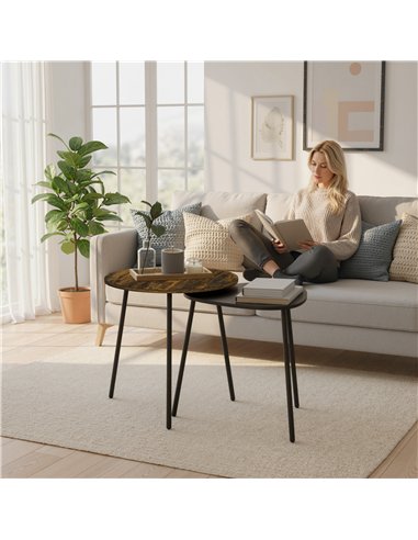 HOMCOM Nesting Side Table Set of 2 - Rustic Brown
